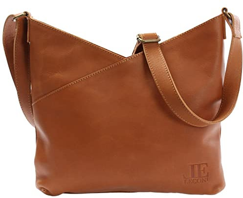 LECONI Schultertasche Damentasche Natur weiche Ledertasche Umhängetasche Handtasche Damen Leder 32x29x3cm braun cognac LE0065-buf