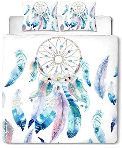 MUSOLEI Traumfänger Bettwäsche 220x240 Mädchen Mikrofaser-Polyester 3D Druck Traumfänger Bettbezug mit Kissenbezug 65x65cm süße Dekoration Bettwäsche Set