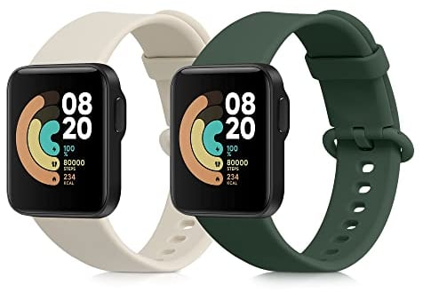 kwmobile Straps Compatible with Xiaomi Mi Watch Lite/Redmi Watch Straps - 2x Replacement Silicone Watch Bands - Smartwatch or Fitness Tracker - Dark Green/Beige