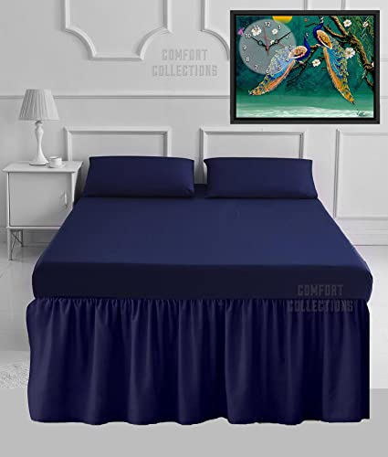 Bettlaken aus 100 % Polyester-Baumwolle, einfarbig, Perkal, pflegeleicht, 40,6 cm, mit Rüschen, Volant, oder passende Kissenbezüge, marineblau, für Doppelbett