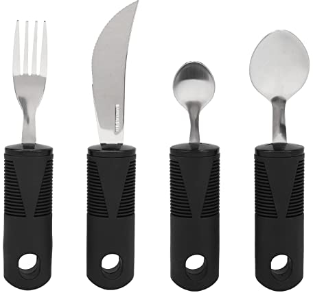 Adaptive Utensilien, Leicht zu Greifendes Besteck, Gabel, Teelöffel, Esslöffel und Messer für Zittern, Erwachsene, ältere Menschen, Arthritis und Parkinson, 4-teiliges Set