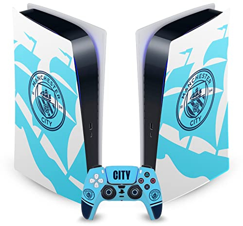 Head Case Designs Offizielle Manchester City Man City FC Badge Schiff Logo Kunst Vinyl Frontplatte Haut Gaming Aufkleber kompatibel mit Sony PlayStation 5 PS5 Digital Console and DualSense Controller