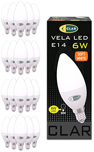CLAR - Kerzenbirnen, Glühbirne Kerzenform, Kerzenbirnen 40 watt, LED Glühbirne E14, E14 LED Warmweiss, 6W (Pack 20)