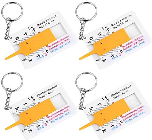 Prasacco 4 Stück Auto-Reifen-Muster Lineal, Auto Reifen Profil Tiefen Messer Kunststoff Reifen Muster Skala Lineal 0-20mm Reifenprofiltiefenmessgerät