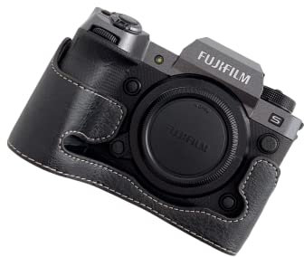 X-H2S Case, Zakao PU Leather Half Bottom Opening Version Holster Camera Case with Hand Strap Protective Cover Bag Case for Fujifilm Fuji X-H2S XH2S (Black)
