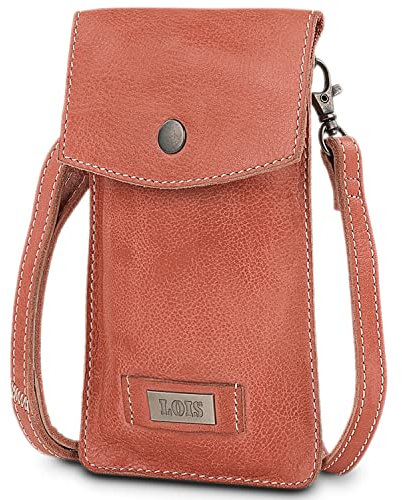 Lois - Bolso de Cuero para Móvil Mujer Hombre con Bandolera con Asa Larga Desmontable Regulable de la Marca Diseñado en España, Rojo