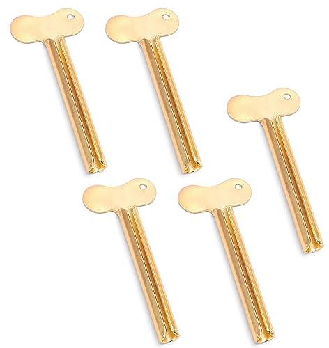ASUNFO Paquete de 5 exprimidores de pasta de dientes, exprimidores de tubo de metal, herramienta de rodillo de llave de acero inoxidable para pintura crema, tinte de cabello, baño, dorado