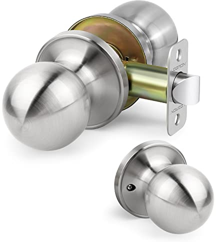 LOQRON Passage Door Knob, Nonlocking Ball Door Knob, Keyless Interior Round Doorknob for Right and Left Side Hallways, Closet, Consulting Rooms,Satin Nickel, 1Pack