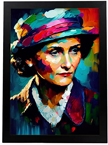Nacnic Poster Coco Chanel in voller Farbe Fotostil. Cartoon-Illustrationen berühmter Persönlichkeiten der Geschichte. Innenarchitektur und Dekoration. A3 mit schwarzen Rahmen.