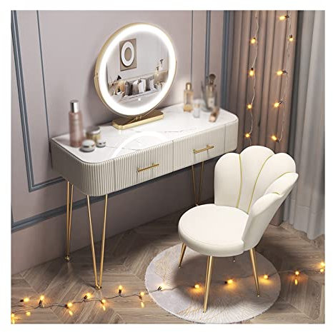 Schminktisch aus Holz Schlafzimmer Einfacher Schminktisch Schminktisch Glastisch Rückenlehne Schminkstuhl Intelligenter Schminkspiegel Schminktisch Schlafzimmer (Color : Beige, Size : 120cm)