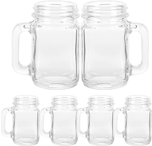 Kichvoe Tumbler Glasses 6pcs Mini Jar Mugs Shot Glasses with Handle Small Drinking Glass Cocktail Wine Beer Cups Jelly Jar DIY Party Favor Party Supplies Clear Glasses