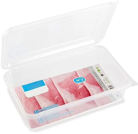 Tradineur - Recipiente transparente para fiambre Nº 2 - Fabricado en Plástico - Almacenamiento de alimentos - Cierre Hermético - 5 x 22 x 13 cm