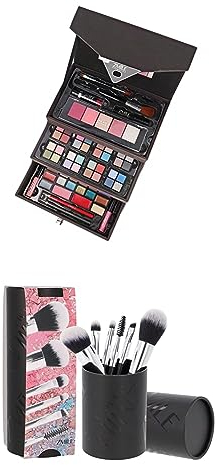 Bundle bestehend aus ZMILE Cosmetics Kosmetik-Koffer 'Beauty Case Velvety' (dark grey) - Vegane Kosmetik und ZMILE Cosmetics Geschenkbox 'YOUR UTENSILO' - Pinselset 6teilig - vegane Kosmetikpinsel