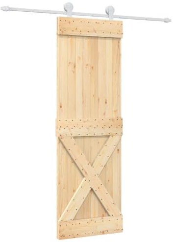 vidaXL Puerta corredera con herrajes Madera Maciza de Pino 70x210 cm, Puerta Interior, Puerta corredera Interior, Puerta corredera de establo