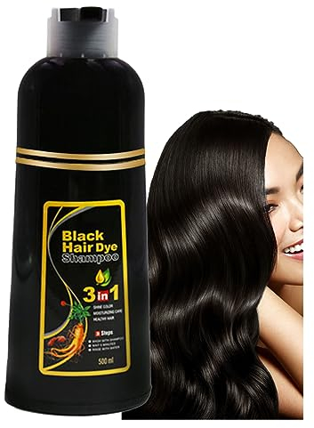 3-in-1 Schwarzer Instant-Haarfärbeshampoo - Langanhaltend, Schnell für Männer und Frauen - Schwarz für graue Haare - 500ml Haarfarbeshampoo mit einfachem Auftrag