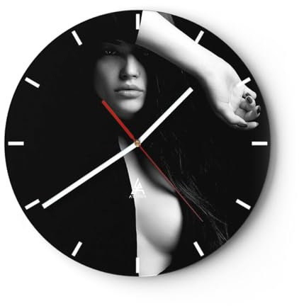 Modern Wanduhr Frau Akt Porträt 30x30cm Rund Klein Wand Uhr Glas Analog Zimmeruhren Küche Büro Wohnzimmer Glasuhr Wall Clock Dekoration Design Wanddekoration Küchenuhr C3AR30x30-5264
