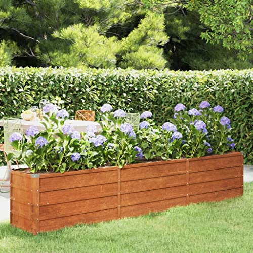 FIRBNUS Jardinière Extérieure Rouillé 240x40x45 cm Acier Corten Lit Surélevé de Balcon Anti-corrosif Pot de Jardin Pliage sûr des Bords Mobilier de Patio Suffisamment Profonde Large Cultiver Fleurs
