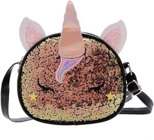 Teogneot Einhorn-Umhängetasche Cartoon Tasche Mädchen Schultertasche für Mädchen und Jugendliche(Schwarz)
