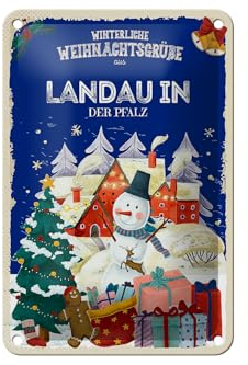 FEMER Blechschild Weihnachtsgrüße Landau IN DER Pfalz Geschenk Deko 12x18cm