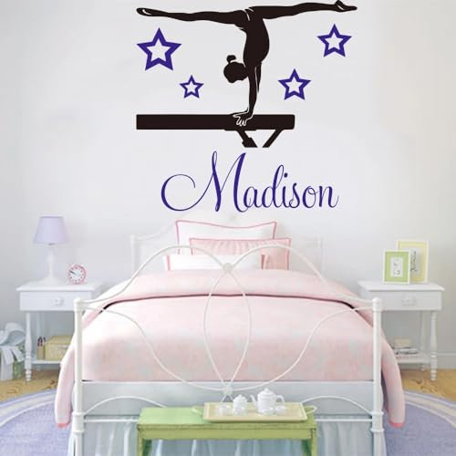 Personalisierte Namens-Wandaufkleber, Benutzerdefinierter Name Mädchen-Gymnastik-Tanz-Stern, Wandaufkleber Mädchenzimmer, Baby-Kinderzimmer, Personalisierter Name Turnerin-Ballett-Wandtattoo(80cmwidex