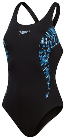 Speedo ECO+ Placement Muscleback Damen Badeanzug, Schwarz/Kobalt, 56