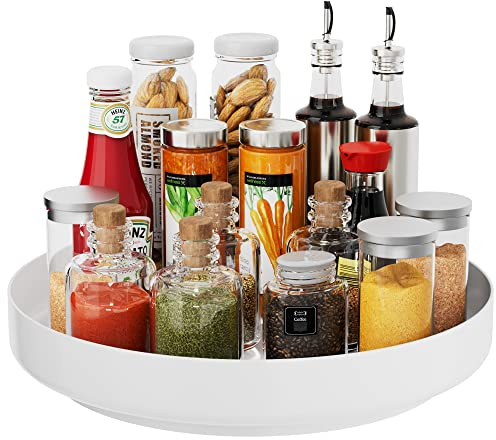 Organizador giratorio para especias, Lazy Susan – Bandeja giratoria de metal 32 cm para despensa de cocina mueble encimera de baño nevera mesa blanca