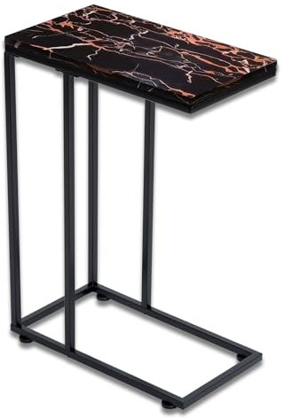 SG Traders C Shaped Side Table Coffee Table End Table Under Sofa Living Room Table Snack Laptop Holder Stable Metal Frame for Bedroom Office Sofa Bed Side Table Easy to assemble (Black Rose Gold)