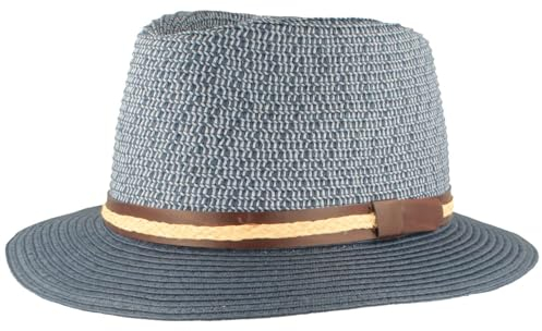 Strohhut Bogart Traveller Sommerhut Sonnenhut aus 100% Papier knautschbar mit Garnitur Hut Besonders Leicht Blau meliert M