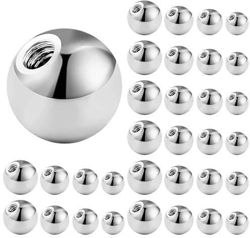 Moosono 32stk Piercing Kugel, 1,2mm Chirurgenstahl Piercing Kugeln, Silber Ersatzkugel Schraubkugel, Bauchnabelpiercing kugel, 3/4/5/6mm Kugel für Piercing Nase Lippe Augenbrauen Bauchnabel Zunge