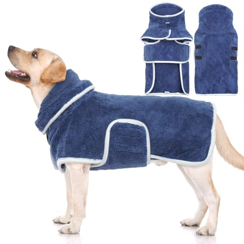 Hjyokuso Hundebademantel, Hund Bademantel Für Kleine Mittelgroße Große Hunde, Hundehandtuch Extra Saugfähig, Mikrofaser Handtuch Für Hunde, Hundemantel Mit Klettverschluss Und Verstellbaren Bände
