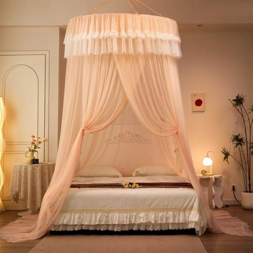 FEBSDHSMI Betthimmel für Betten, elegantes Kuppelbettnetz, Baldachinvorhänge, Baldachin für Einzel- bis Kingsize-Betten(Orange)