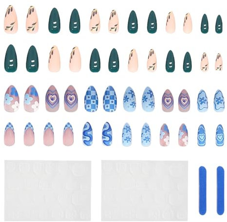 Lot de 24 Autocollants Love pour Ongles Bleus - Portables - Vert Foncé - Faux Ongles Ovales Tendance - French Fit - Accessoires DIY