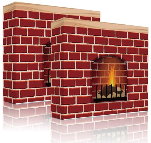 Zhanmai Künstlicher Kamin-Hintergrund aus rotem Ziegelstein, 3D-Feuer-Flammen-Requisite, gefälschter Tafelaufsatz für Weihnachtsfeier, Hintergrunddekoration (2 Stück)