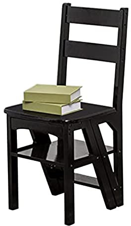 LJPZYOY Combinaison de Chaise échelle Noire, escabeau Pliant en Bois, escabeau Portable, escabeau Multifonction, bibliothèque, étagères d'affichage