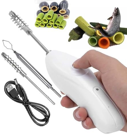BFFDBFG Cordless Vegetable Corer Electric Zucchini Corer with 2 Cutter Heads, Rechargeable Scraping Scale Machine Seafood Descaler, Stainless Steel Fruit Digging Corer