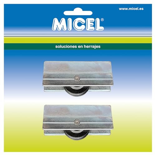 MICEL - 92228 - Rodamiento para Ventana Corredera CO-36, con Carcasa Metálica y Rueda, Pack de 2 Unidades, en Zamak, acabado Zincado, 39 x 11,5 x 16 mm