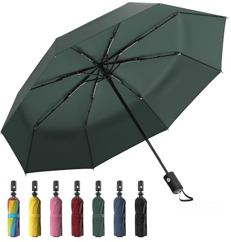 Rain-Mate Windproof Compact Umbrellas for Rain - Strong Reinforced Fiberglass Rib Design & Auto Open & Close - Portable Folding Travel Umbrella - Lightweight & Packable for Women & Men, Easy Collapse