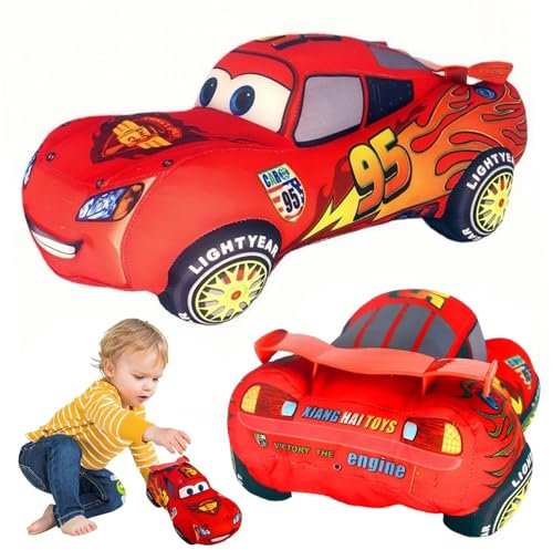 tyokas Auto Plüschtiere Blitz Plüschtier Cars Kuscheltie Kinderspielzeug 25CM Karikatur Auto Rennfahrer Plüschpuppe Perfekt für Kinder zum Spielen, Sammeln und Kuscheln