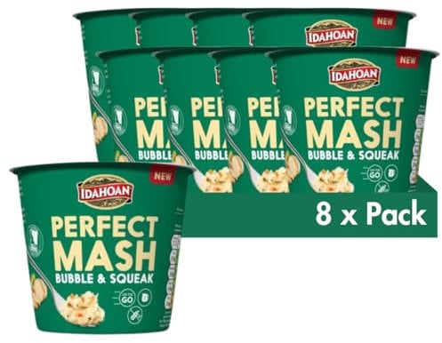 Idahoan Mashed Potato Pots 55g - Dried Potato Mash Vegetarian and Gluten Free Instant Potato Pot Cooks in 1 Minute, Quick Lunch, Bulk Ready to Eat (Pack of 8, Bubble and Squeak)