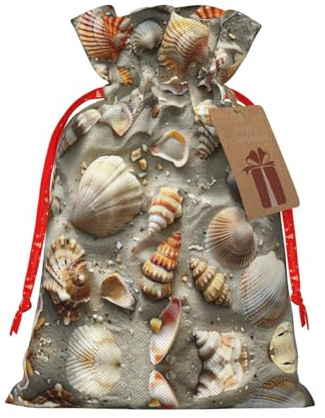 HDSKFNS Jutebeutel mit Muscheln und Sand, Weihnachten, Kordelzug, Urlaub, Neujahr, Party, Zuhause, Büro, Verpackung