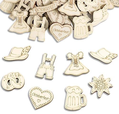 100 Stück Oktoberfest Holz Deko, Bayrische Dekoration, Baby Shower Streudeko, Edelweiss Bier Dirndl Brezel Lederhose Oktoberfest Wiesn Tischdekoration, Geburtstag Tischdeko für Frau Mann