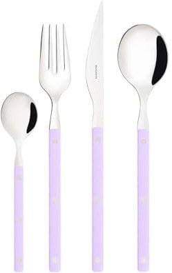 BUGATTI, Allegra, Set Posate 24 pezzi in Acciaio Inox 18/10, Set Posate 6 persone composto da 6 cucchiai, 6 forchette, 6 coltelli e 6 cucchiaini in scatola regalo con finestra (Lilla)