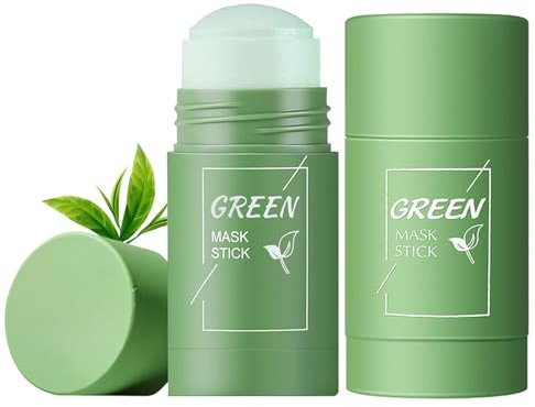 Green Mask Stick, 2 Stück Grüntee Maske Stick, Tiefenreinigung & Mitesserentfernung, Feuchtigkeitsspendende Tonmaske für Gesichtspflege, Ölregulierung & Hautaufhellung, Geeignet für Alle Hauttypen