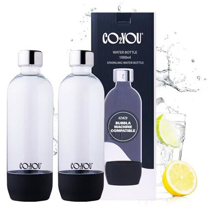 CO₂ YOU 2 x Bubbla Carbonating Bottles (1 L – Carbon Black) – Reusable Replacement Bottles for Home Sparkling Water Makers – BPA-Free & Leakproof – Check Machine Compatibility Before Purchase