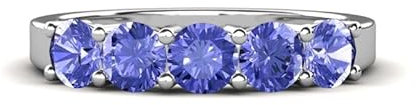 Tansanit Rund 4,00mm Fünf Stein Bandring | Sterling-Silber 925 mit Rhodinierung | Wunderschöner Evergreen Design Bandring (57 (18.1))