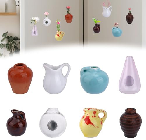 BOXOB 8pcs Mini Ceramic Vase Magnets for Fridge, 8 Styles Cute Funny Fridge Magnetic 3D Cute Vase Refrigerator Magnets for Kitchen Office Locker Decor