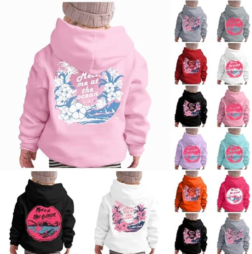 Generisch Pink Palm Puff Hoodie Oversize Sweatshirt - Hoodie Teenager Girls Back Print Pullover with Hood Long Sleeve Hoodie Y2K Hoodie Streetwear for Girls Hoodies Pink College Jacket, Pink 04, 9-10
