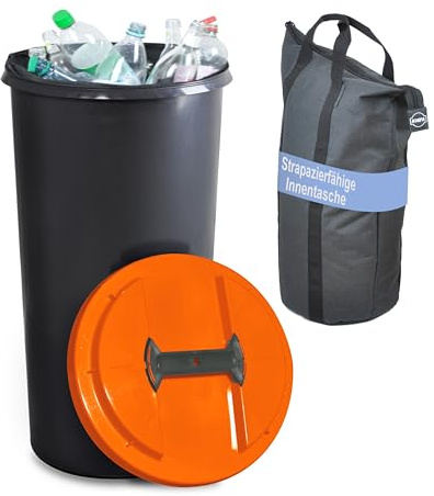 KUEFA IBC Flaschensammler, 60 Liter Sammelbehälter mit Deckel und Innentasche, für Altglas, Altpapier, Pfandflaschen, stabil, strapazierfähig, geruchsdicht, auslaufsiche (Orange)