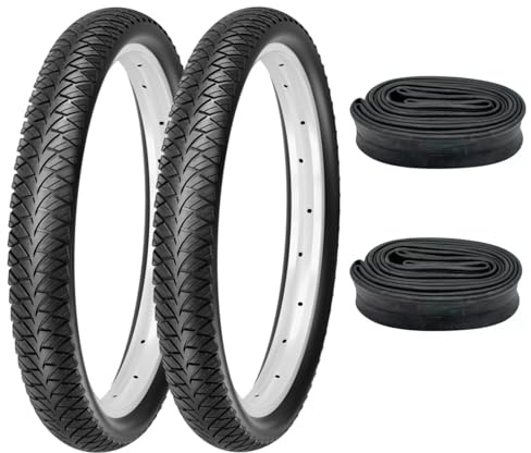 F24 Tyre 2er Set Fahrradreifen 16x1,75 Zoll 47-305 wählbar mit Schläuchen | Autoventil Fahrradventil Trekkingreifen Allroundreifen BMX Fahrradanhänger Kinderrad - Schwarz