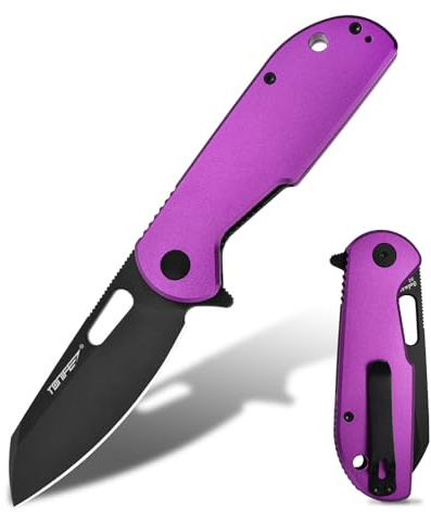 TONIFE Galaxy EDC Faltmesser mit D2-Stahlklinge und Aluminiumgriff, kompaktes Outdoor-Werkzeug für Camping und Alltagstrage(Lila)